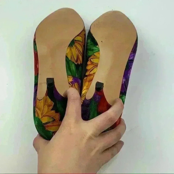 Joyce heels size 8 W silk floral 80s vintage - Picture 6 of 12